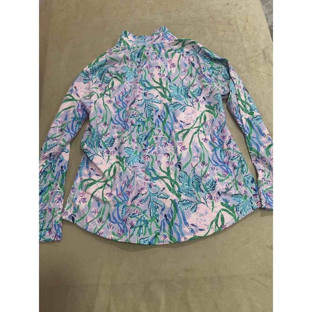 Lilly Pulitzer UPF 50+ Quarter-Zip Pullover – NWT Blue Floral Bloom (Size L) - Picture 4 of 10